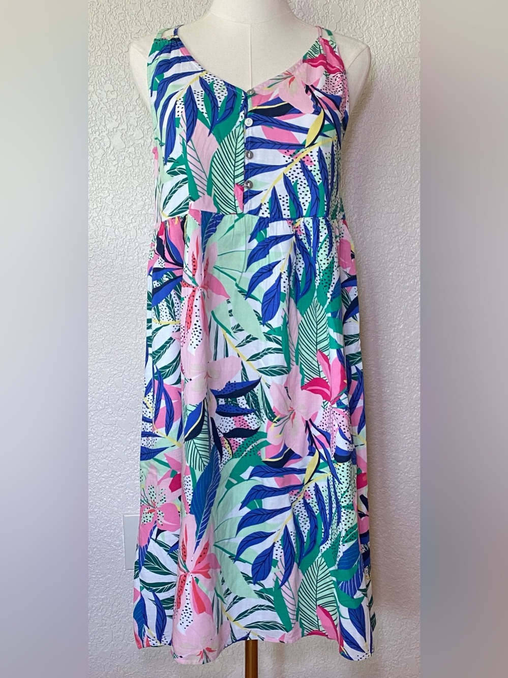 Loft sleeveless tropical floral multicolor dress women’s size 0P NEW